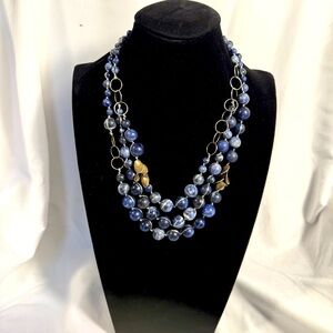 Coldwater Creek 3 Stand Knotted Sodalite Necklace.